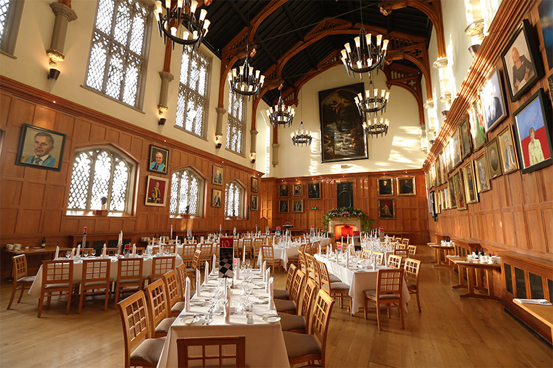 The great hall set up for a banquet